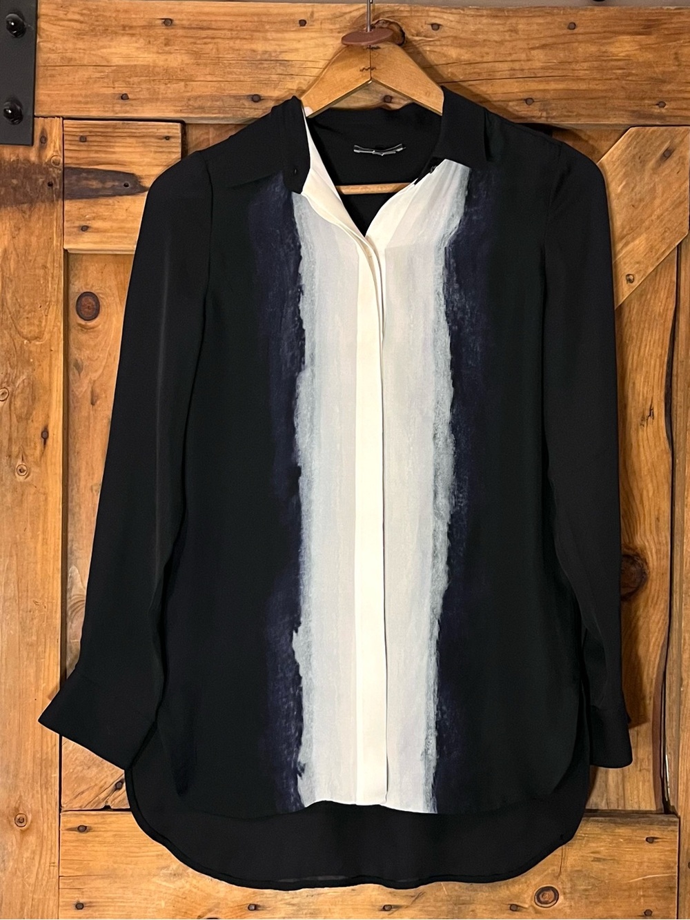 Vince 100% Silk Ombre Colorblock Blouse – Black Ivory Navy – Size 8